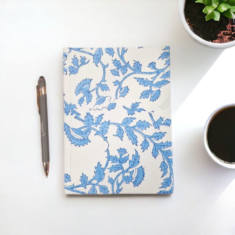 Cotton Bound Notebook 20x15cm - 96 pages - Pale Blue Floral