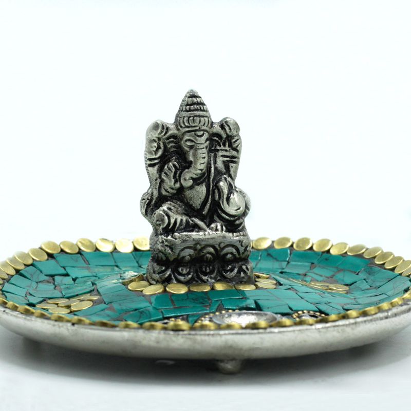 Ganesha Plate Tibetan Decor Cone & Stick Holder