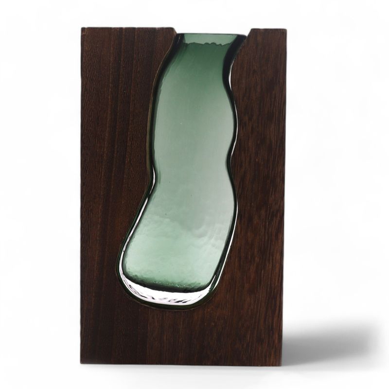 Glass Vase / Terrarium inside Dark Tung Wood - 14.5x5x23cm