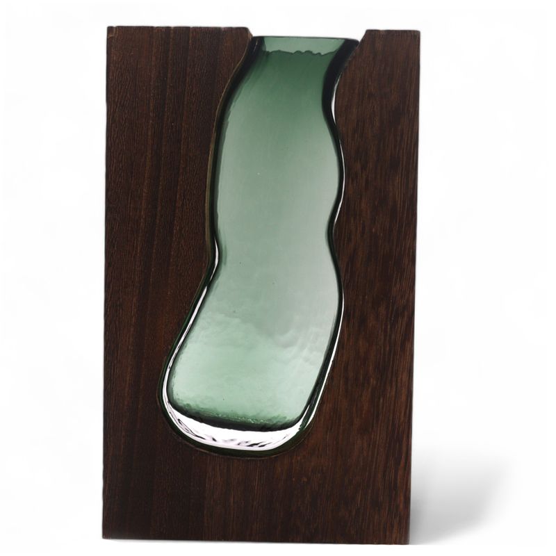 Lrg Glass Vase / Terrarium inside Dark Tung Wood - 18x5x32cm