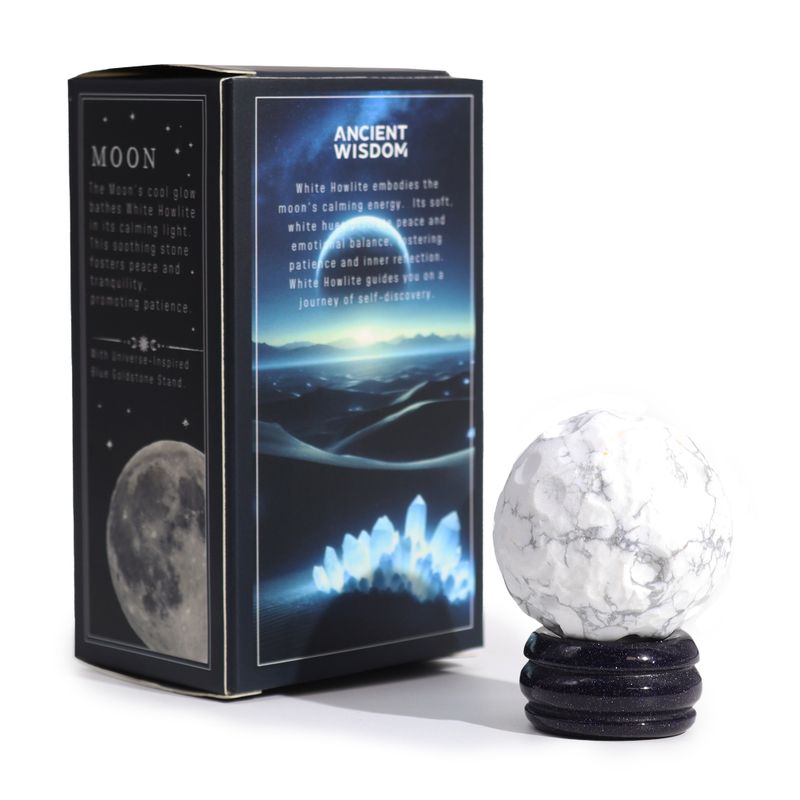 White Howlite Planet on a Solar Goldstone Stand (MOON) - 40mm