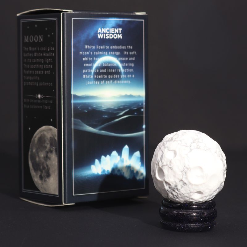 White Howlite Planet on a Solar Goldstone Stand (MOON) - 40mm