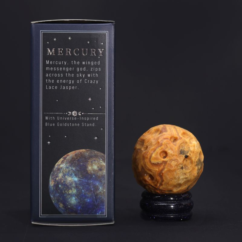 Crazy Lace Jasper Planet on a Solar Goldstone Stand (MERCURY) - 40mm