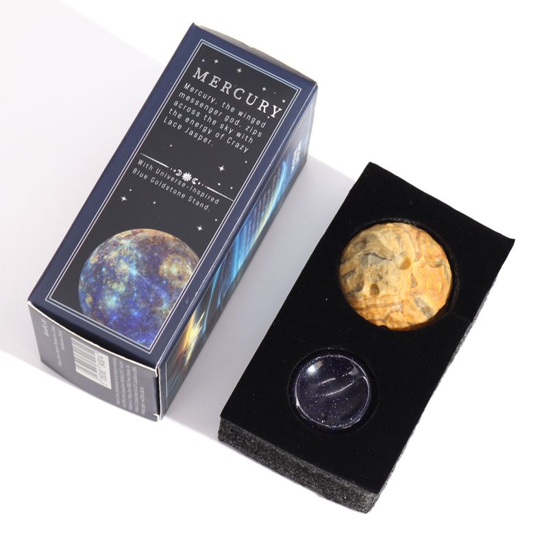 Crazy Lace Jasper Planet on a Solar Goldstone Stand (MERCURY) - 40mm