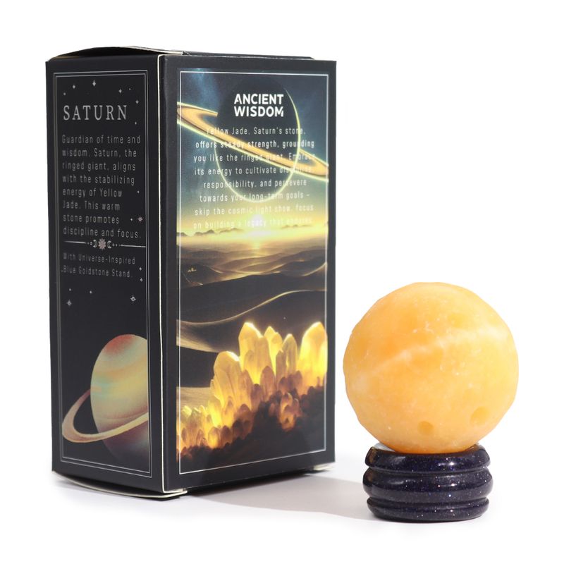 Yellow Jade Planet on a Solar Goldstone Stand (SATURN) - 40mm
