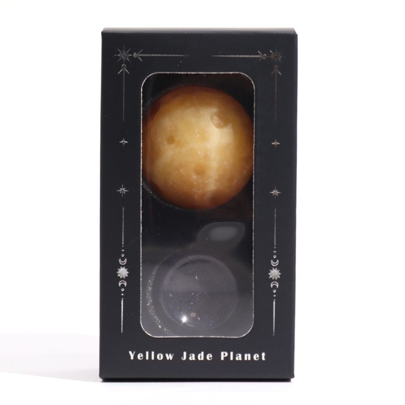 Yellow Jade Planet on a Solar Goldstone Stand (SATURN) - 40mm