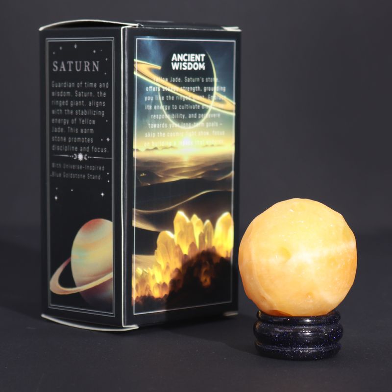 Yellow Jade Planet on a Solar Goldstone Stand (SATURN) - 40mm