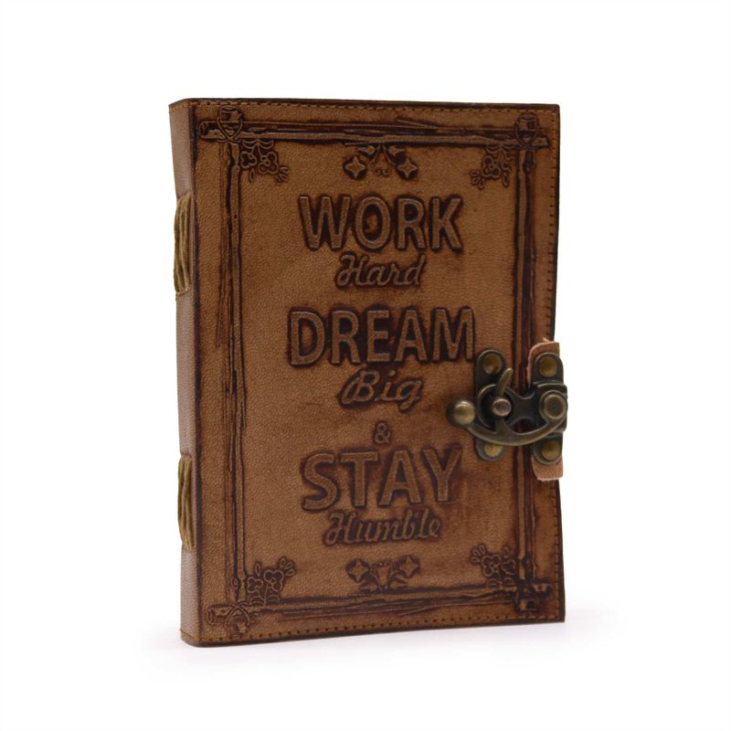 Leather Journal - Plain Paper - Work & Dream Big (7x5") - Light Tan