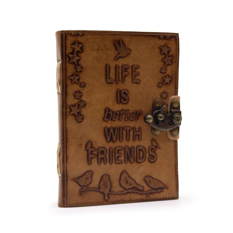 Leather Journal - Plain Paper - Life is Better with Friends (7x5") - Light Tan