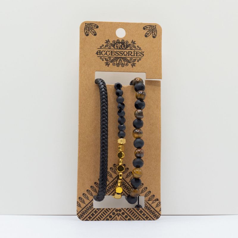 Mens Premium Bracelet Set - Black & Tans (asst)