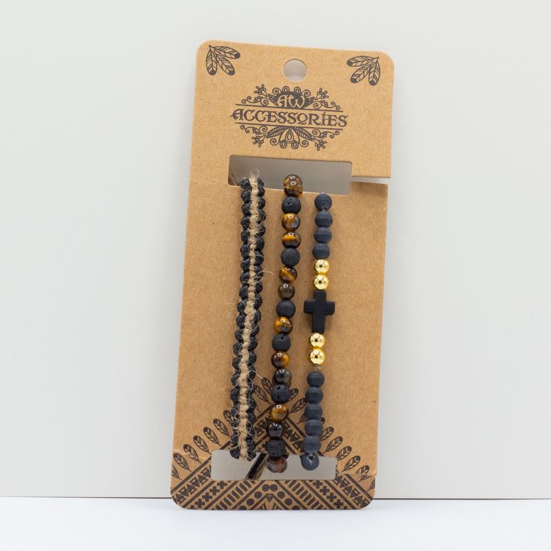 Mens Premium Bracelet Set - Black & Tans (asst)