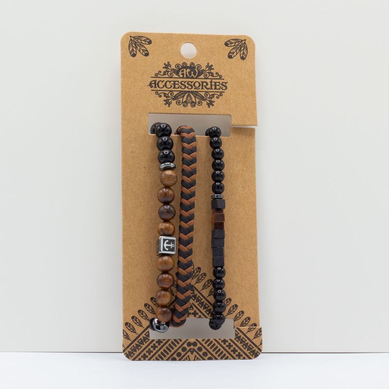 Mens Premium Bracelet Set - Black & Tans (asst)