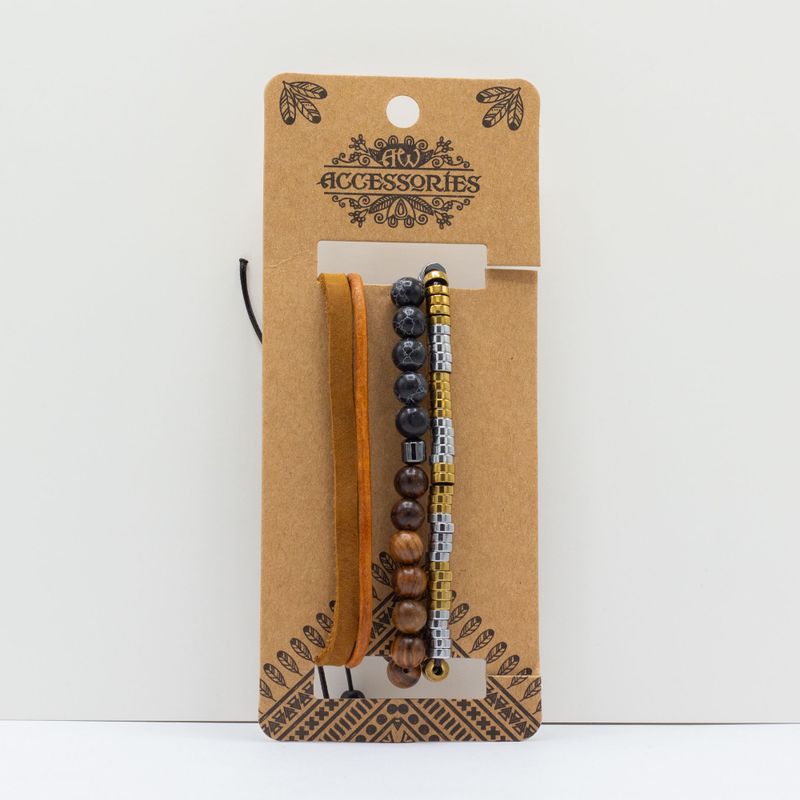 Mens Premium Bracelet Set - Black & Tans (asst)
