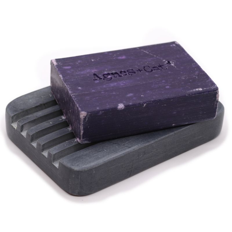 Grey Soapstone Soap Dish 12x8.5cm - Heavy Ridges