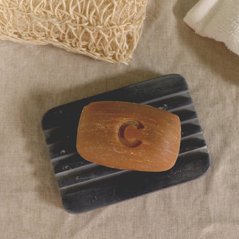 Grey Soapstone Soap Dish 12x8.5cm - Heavy Ridges