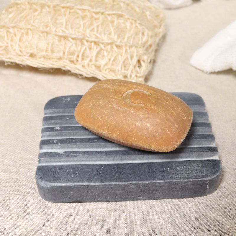 Grey Soapstone Soap Dish 12x8.5cm - Heavy Ridges