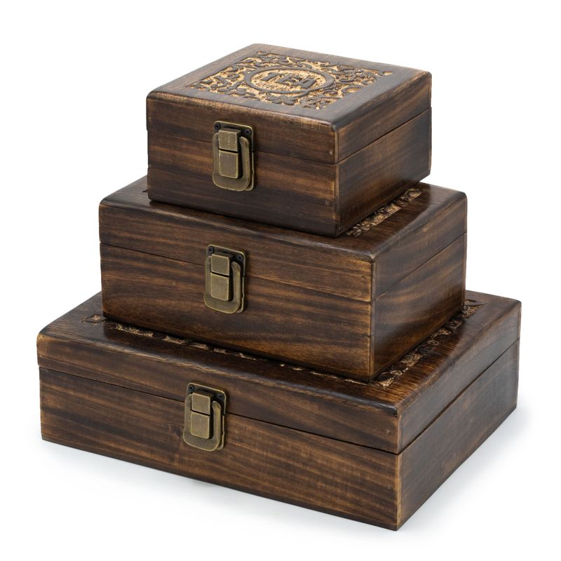 Mango Carved Tea Box - ( 6 compartments) 23x15x9.5cm