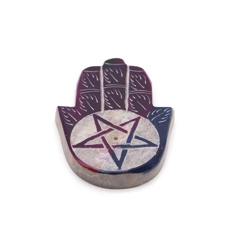 Soapstone Hamsa Incense Holder 9x6cm -Pentagon