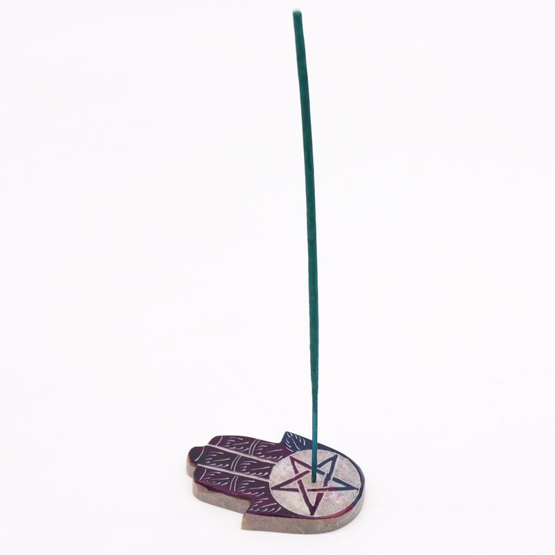 Soapstone Hamsa Incense Holder 9x6cm -Pentagon