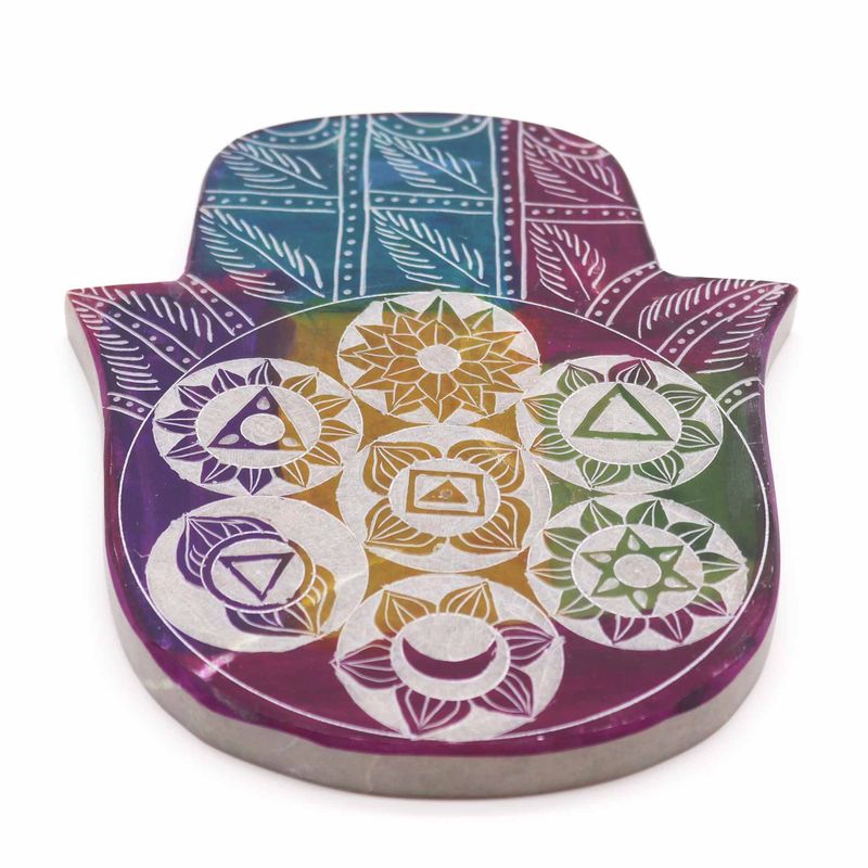 Soapstone Lrg Hamsa Incense Holder 18x15x1.2cm - 7 Chakra