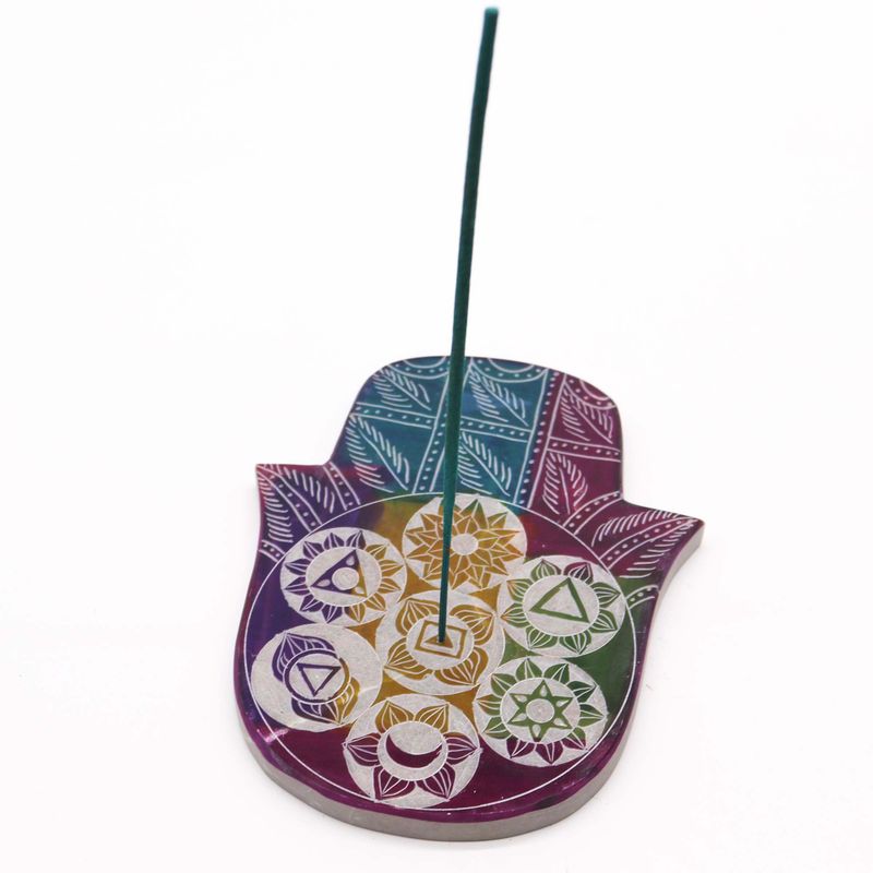 Soapstone Lrg Hamsa Incense Holder 18x15x1.2cm - 7 Chakra