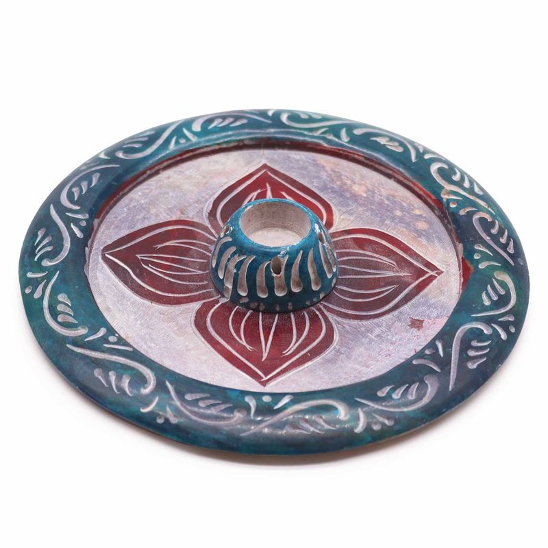 Soapstone Disc Incense Holder 12cm - Four Petal (cone & incense holder)