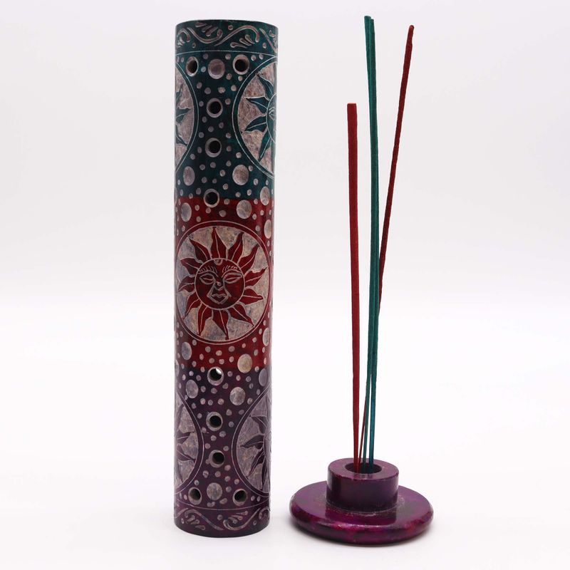 Soapstone Round Tower Incense Holder 25cm - Suns