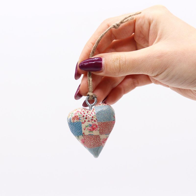 Small Decor Wood Hearts - Cheque Blue & Red