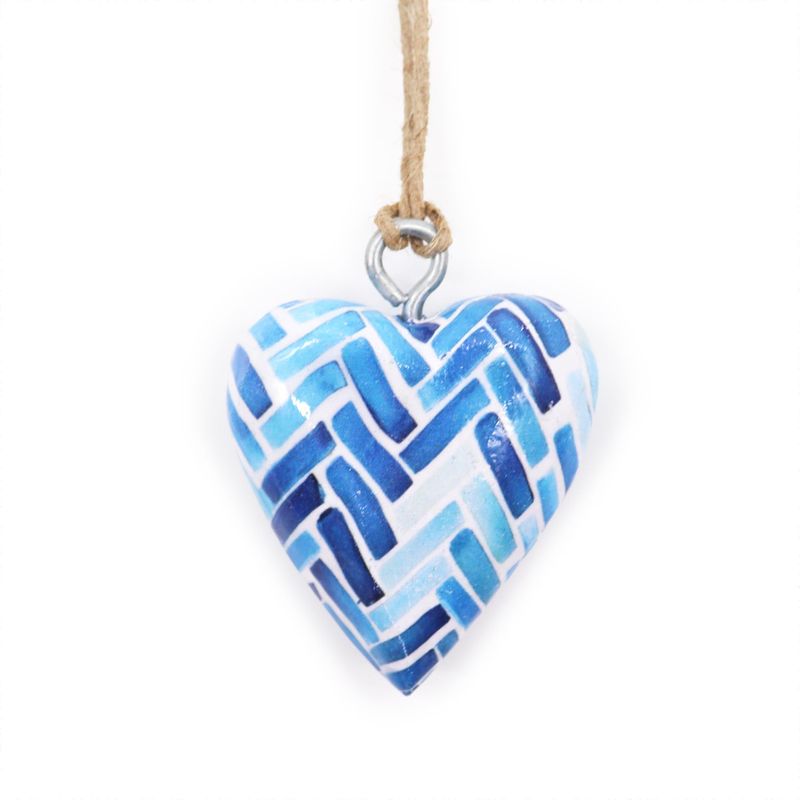 Small Decor Wood Hearts -  Blue Stripes