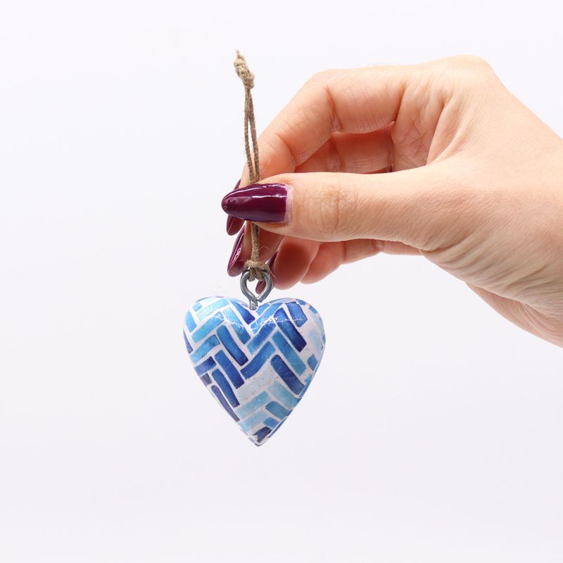 Small Decor Wood Hearts -  Blue Stripes