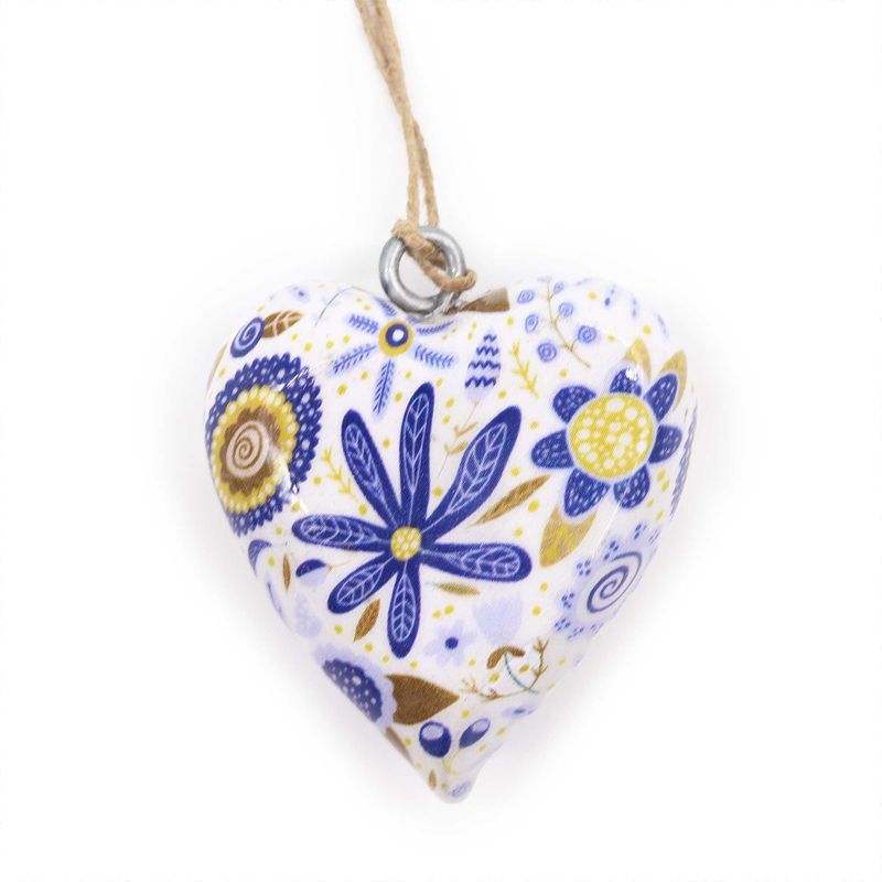 Lrg Decor Wood Hearts -  Blue Floral