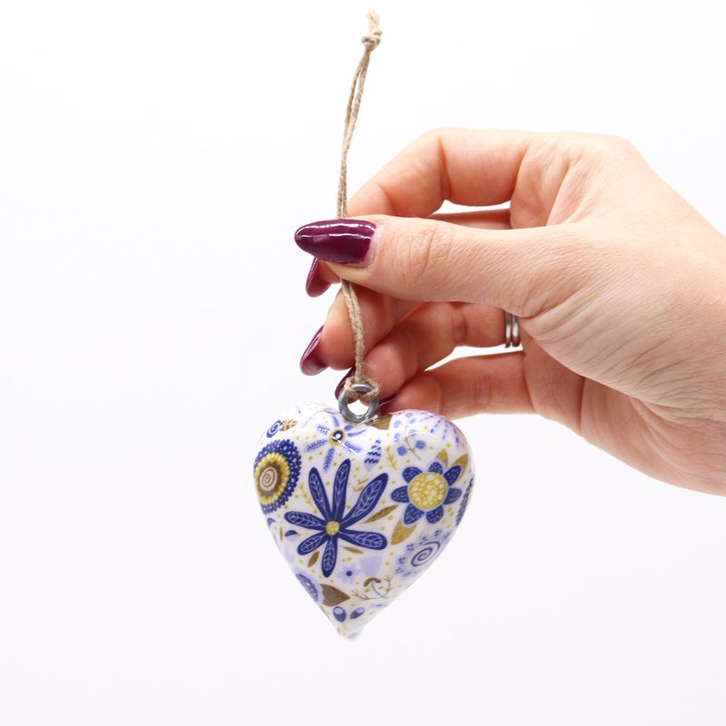 Lrg Decor Wood Hearts -  Blue Floral