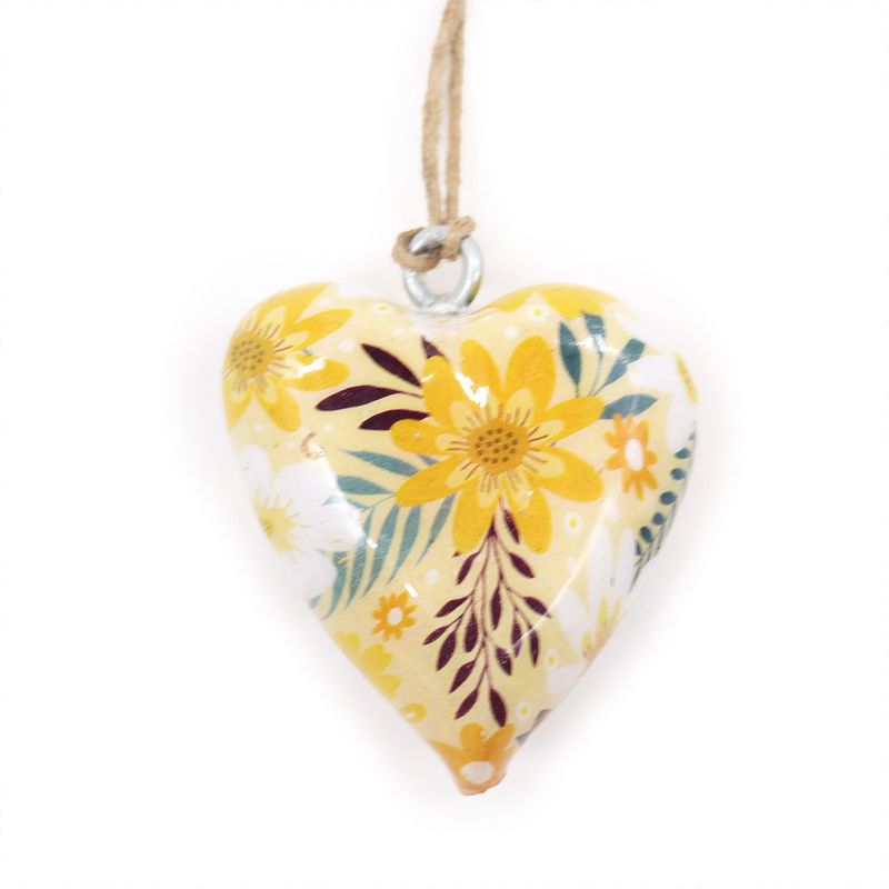 Lrg Decor Wood Hearts -  Yellow Floral