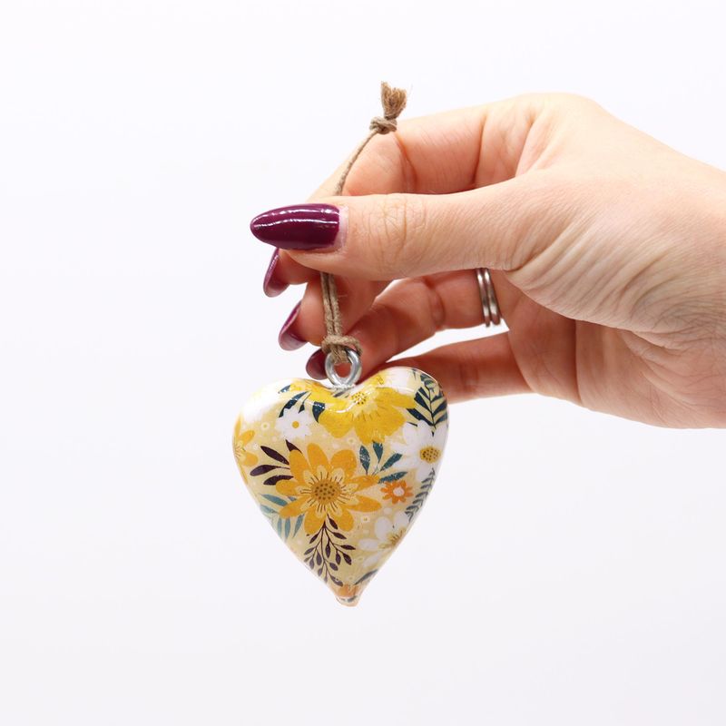 Lrg Decor Wood Hearts -  Yellow Floral