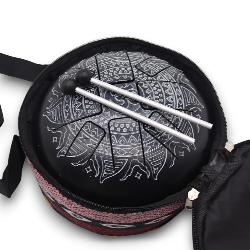 Large Happy Drum Om Mandala Engraved- 22x18cm