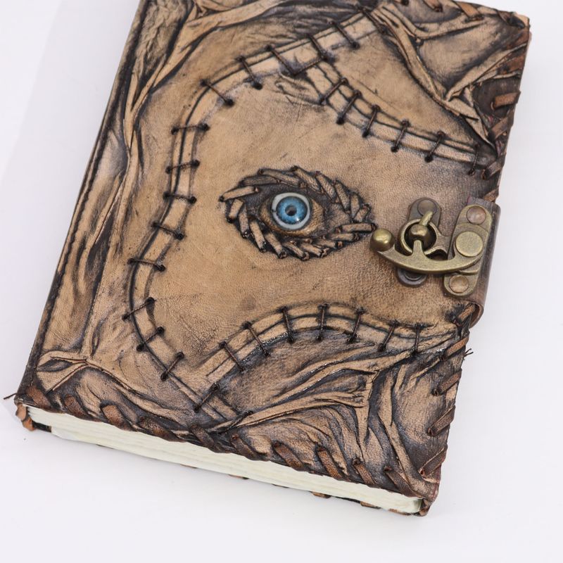 Brown Tan Book - Evil Eye Decor - 160 Deckle Edges Pages - 6x8"