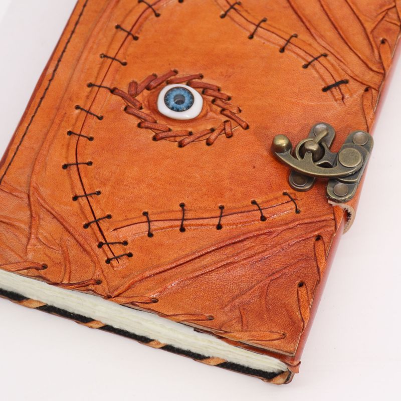 Light Brown Tan Book - Evil Eye Decor - 160 Deckle Edges Pages - 6x8"