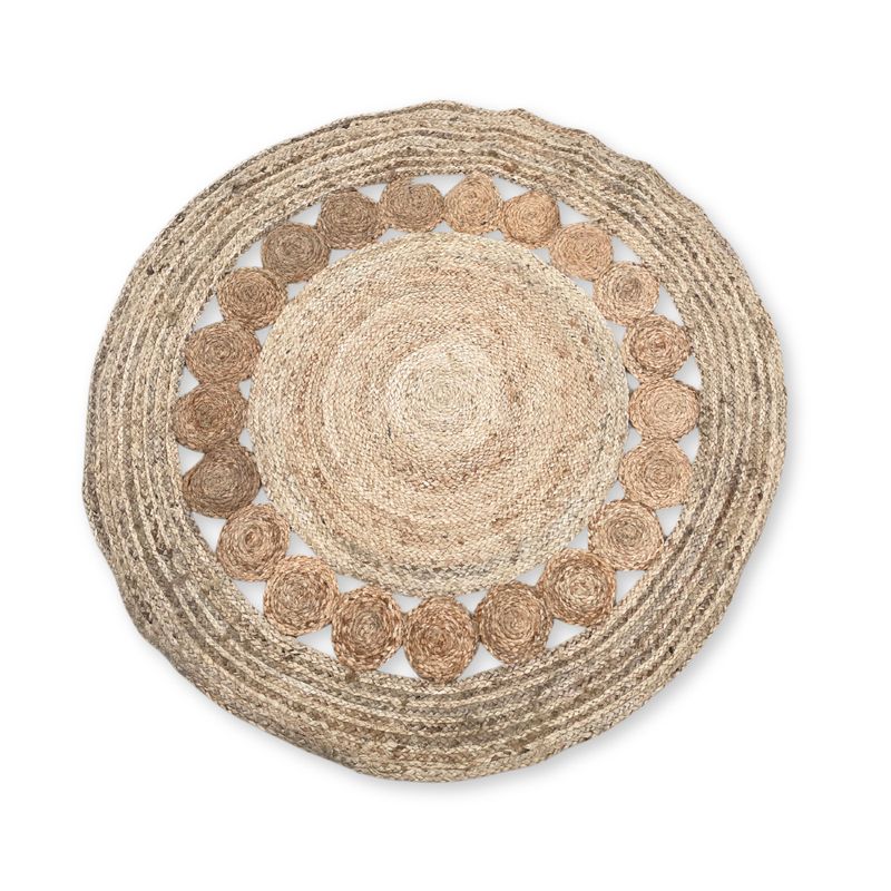 Lrg Round Soft Jute Rug Circles Inside 120cm