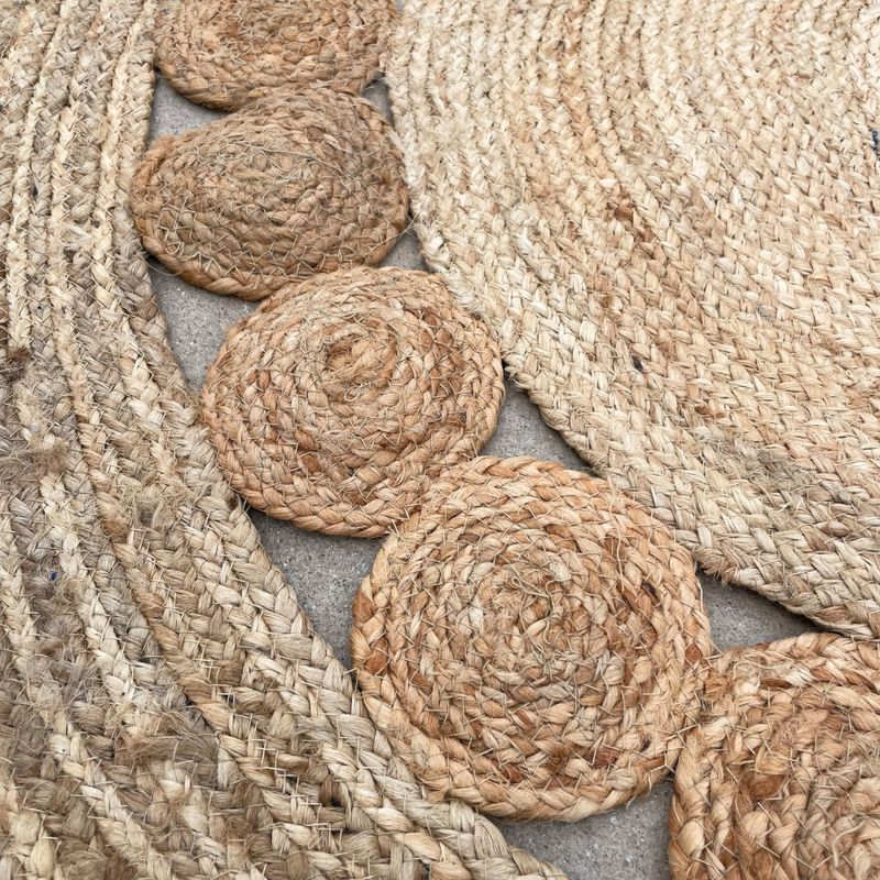 Lrg Round Soft Jute Rug Circles Inside 120cm