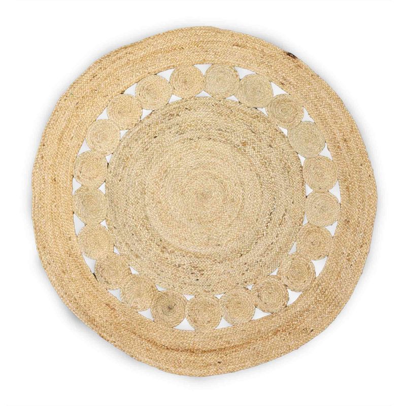 Lrg Round Soft Jute Rug Circles Inside 120cm
