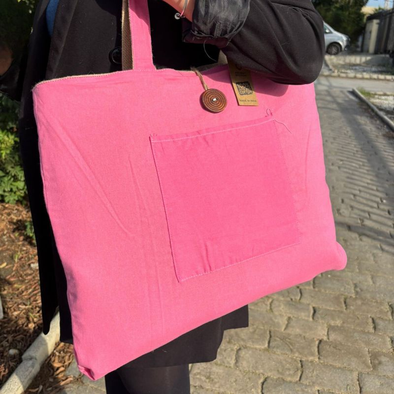 Jute & Cotton Reversible Big Bag - Pink