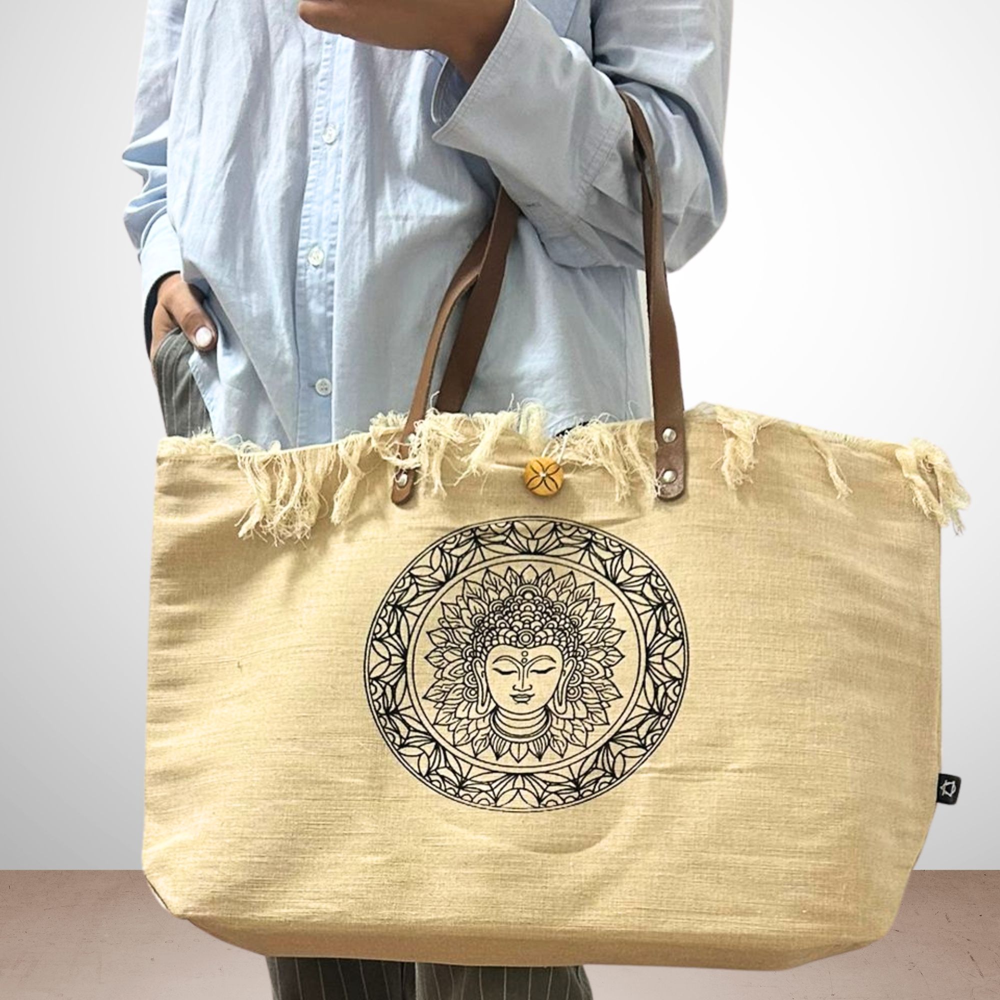 Natural Tote Bags Leather Handle