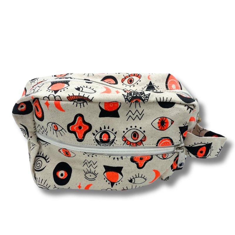 Small Multi Eyes Cotton Canvas Boxy Wash Bag