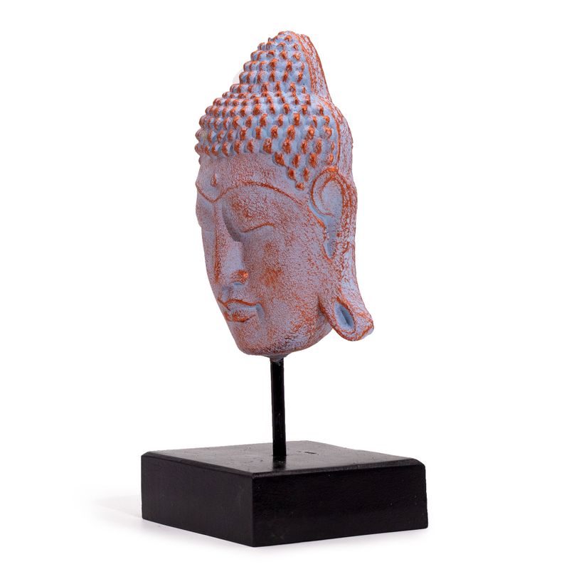 Large Serenity Buddha Head on Stand - Blue Copper