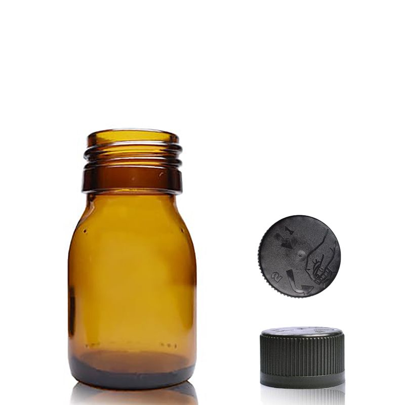 30ml Amber Glass Medicine Bottle - No Cap