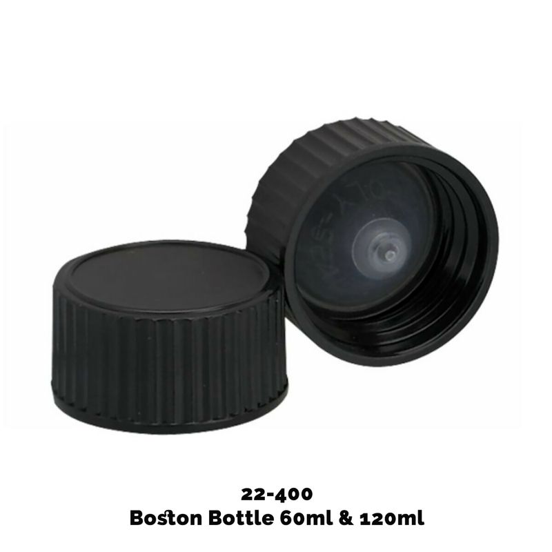 Cap for Amber Boston Bottle (120ml) - Black Plastic 22-400