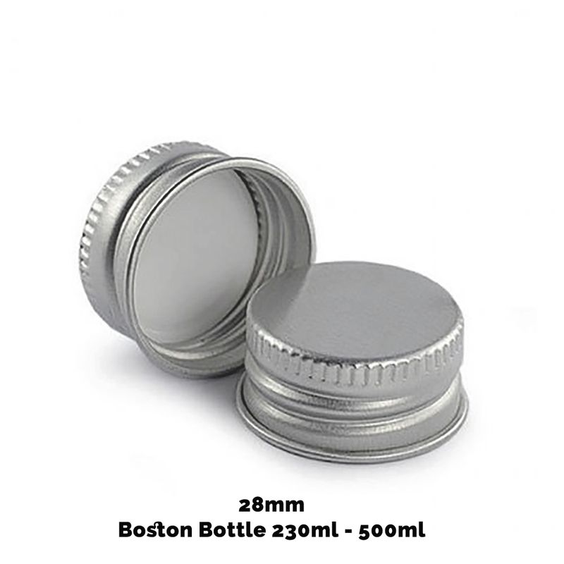 Cap for Amber Boston Bottle (for 230ml & 500ml) - Aluminum Silver 28mm