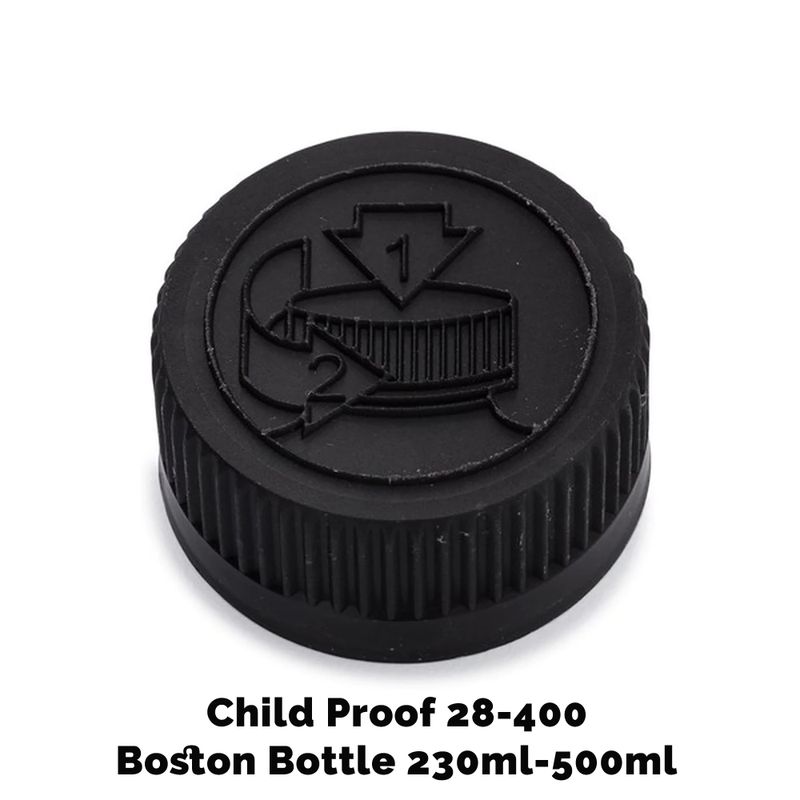 Cap for Amber Boston Bottle CR 28mm (for 230ml & 500ml) - Black Plastic