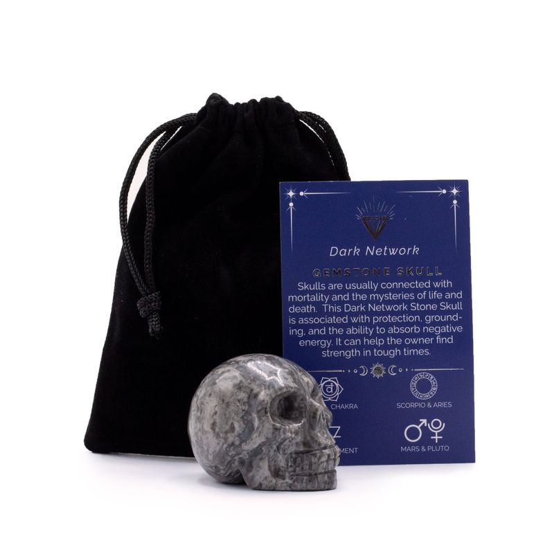 Gemstone Lrg Skull - Dark Network Stone- 50x40x30mm