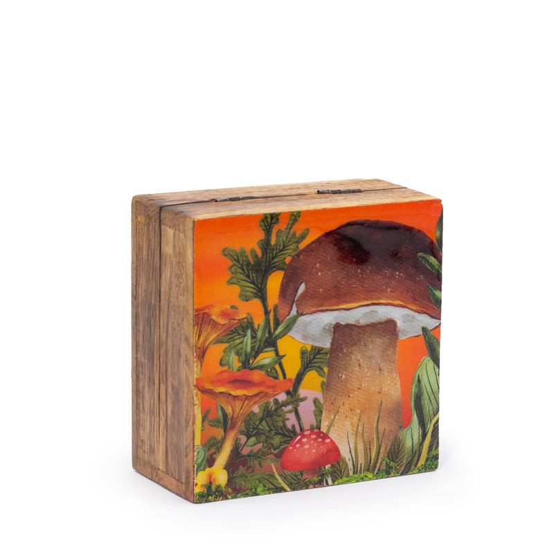 Small Enameled Square Box 10x10x4.2cm - Mushroom Design Orange